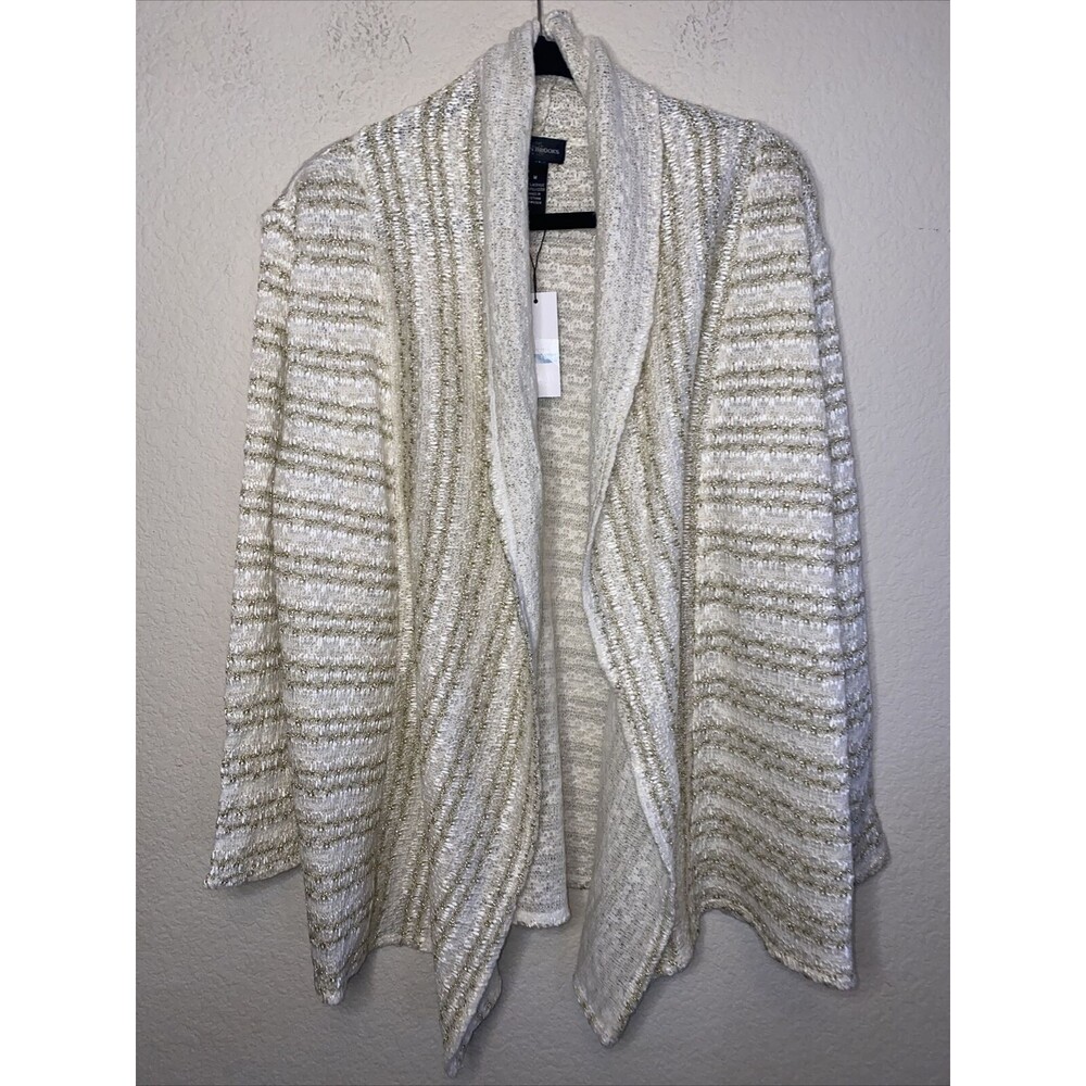 Karen Brooks fairy whimsical Gold Metallic Knit lagen Waterfall Cardigan New